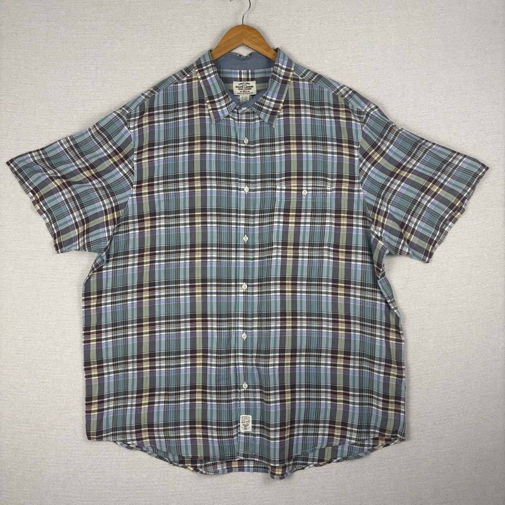Vtg Y2K Ralph Lauren Jeans Company Button Up Mens 3XL Plaid Short Sleeve Preppy
